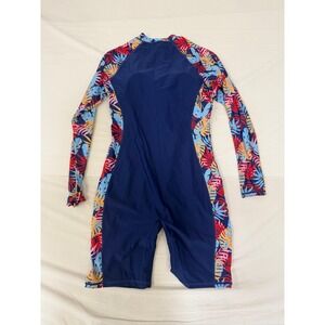 Halcurt Womens Long Sleeve Rash Guard One Piece Swimsuit Tropical Floral Navy L